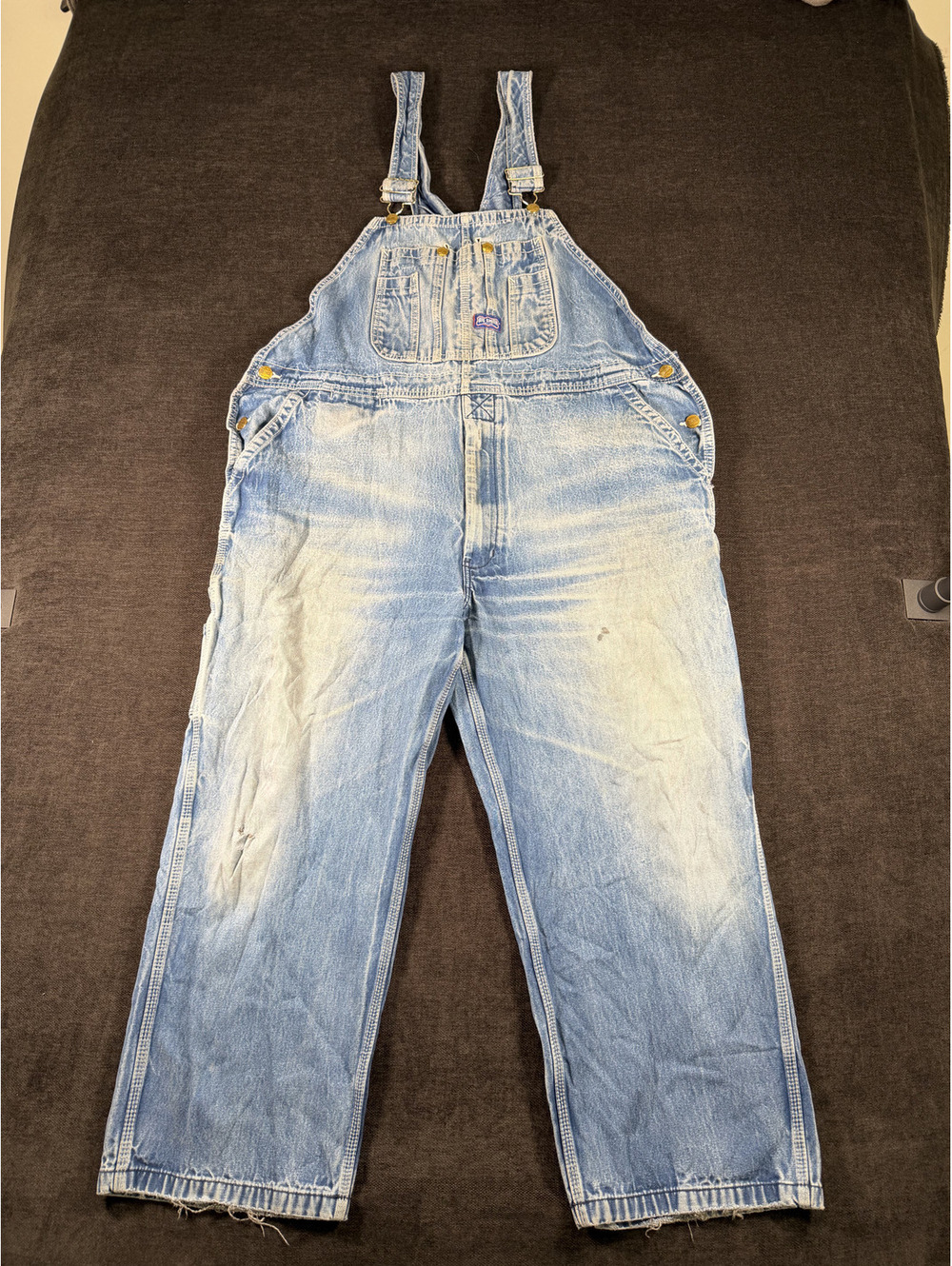 Vintage Big Smith Distressed Light Wash Denim Overalls, Size 44x28